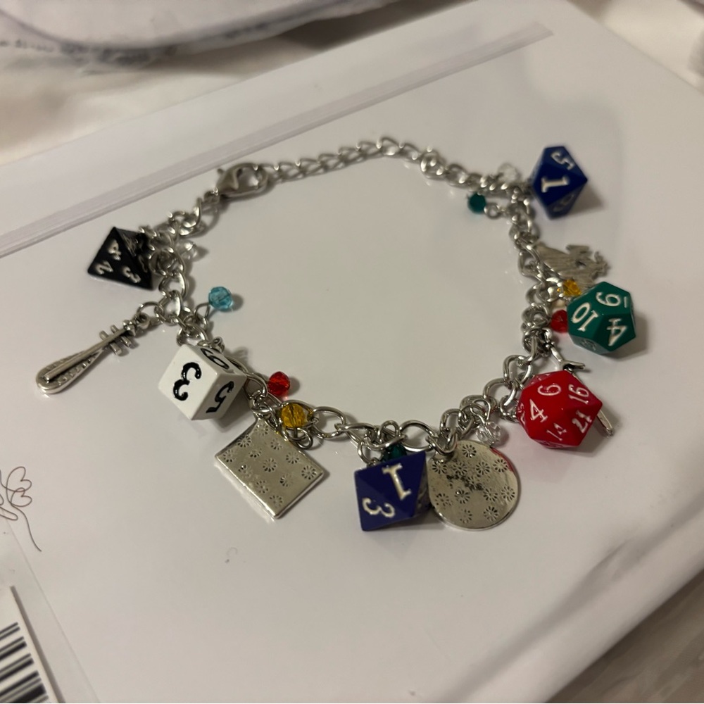 Silver Charm Bracelet with Colorful Dice